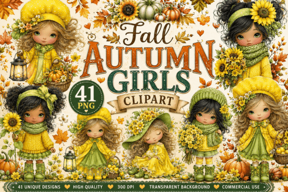 Download Whimsical Fall Autumn Girls Clipart - Girls Collection