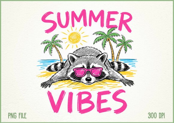 Download Summer Vibes Raccoon Beach Vacation PNG - Vibe Collection