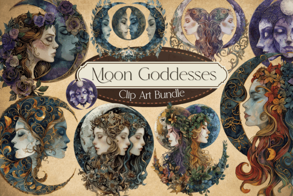 Download Wiccan Triple Moon Goddess Illustrations - Premium Bundle