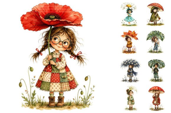 Download Watercolor Flower Umbrella Girls PNG - Girls Collection