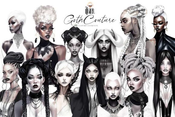 Download Goth Couture Girls Watercolor Clipart - Girls Collection
