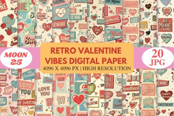 Download Retro Valentine Vibes Digital Paper - Vibe Collection